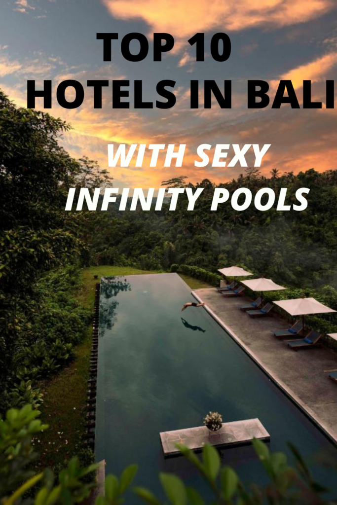 Bali luxury hotel sunset view with private terrace and infinity pool